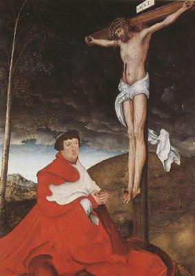 CRANACH, Lucas the Elder Cardinal Albrecht of Branden-burg before the Crucified Christ (mk08) oil painting picture